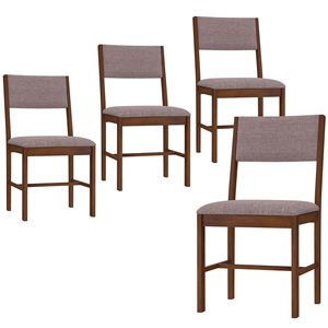 Set di 4 Sedie da Pranzo Moderne in Tessuto di Lino Marrone con Gambe in Legno di Gomma per Sala da Pranzo e Soggiorno - Product Image 2