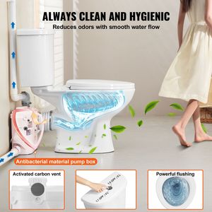 Sistema de inodoro moderno con bomba maceradora de 500W, descarga dual, descarga trasera, descarga ascendente y diseño de trampa S para sótano - Product Image 5