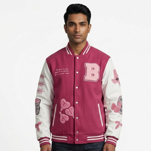 Custom Logo Canvas Varsity <b>Jacket</b> for <b>Men</b> Street Style Black Embroidery Breathable Windproof 100% Cotton - Product Image 3