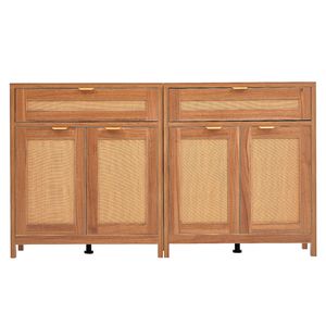Aparador de Ratán Antiguo, Juego de 2, 4 Puertas Magnéticas y 2 Cajones Ajustables - Product Image 1