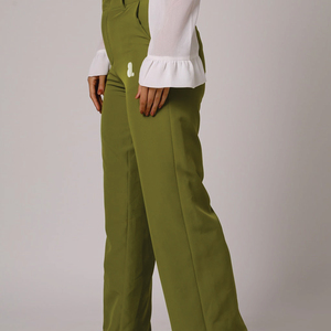 Olive Green Wide Leg <b>Pants</b> High Waist Full Length Solid Color With Logo On Right Leg Elegant Style For Women Autumn Wear - Product Image 5