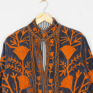 Women Velvet Embroidered <b>Jacket</b> Handmade Suzani Embroidery Floral Boho Vintage Quilted Short Coat - Product Image 4