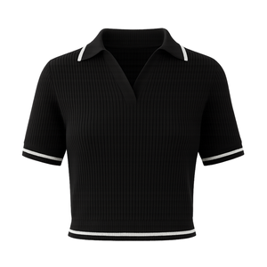 Polo côtelé personnalisé pour femme à manches courtes et bordure contrastante, tissu extensible et confortable, commandes en gros - Product Image 1