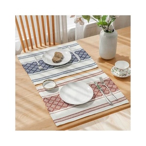 Simple Handmade Embroidered Cris Cross Design Placemats Set of 4 12x18 Inch Winter <b>Table</b> Mats for Party Kitchen <b>Dining</b> Decor - Product Image 1