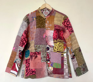Nivisaa Indian Handmade Reversible Patchwork Kantha Quilted Wool Vintage Puff Sleeve Jacket Boho Streetwear <b>Coat</b> Womense Winter - Product Image 3