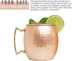 Ensemble de 6 mugs Moscow Mule en cuivre de 16 oz avec pailles et doseur, tasses 100 % cuivre pur avec poignée ergonomique à prise ferme - Product Image 3