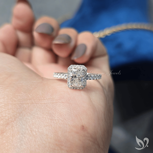 1 Carat Radiant Halo Lab Diamond Engagement <b>Ring</b> Pave Band IGI Certified 10K White Gold <b>Statement</b> <b>Ring</b> - Product Image 3