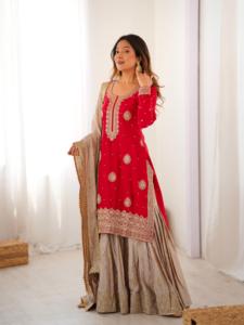 Tenues Sharara traditionnelles et élégantes pour femmes, conçues par des designers, avec des tissus de qualité supérieure, à porter en toutes occasions, pour un look élégant et magnifique. - Product Image 3