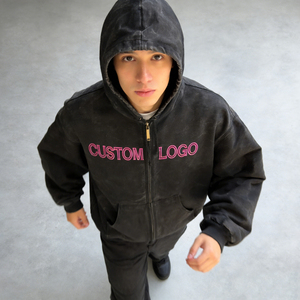 Sudadera con Capucha para Hombre, Negra, Estilo Desgastado, con Logotipo Bordado Personalizado, Bolsillos, Corte Holgado, Informal, Unisex, Ropa Urbana - Product Image 5
