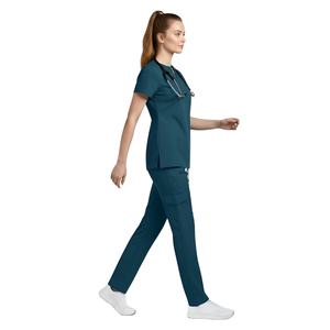 Ensemble de blouses médicales unisexes, col en V, manches courtes, uniforme extensible, tissu tissé avec poches pour hôpital, clinique, clinique vétérinaire - Product Image 3