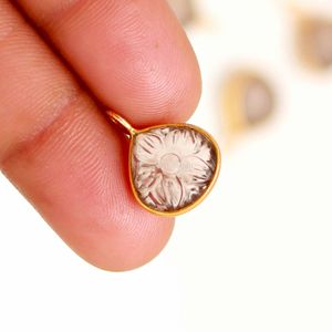 Pendentif fleur en quartz fumé naturel, charme en argent sterling 925, pendentif cœur en pierre précieuse sculpté à la main, 12 mm, pour la création de bijoux - Product Image 1
