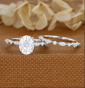 Anillo de Diamante Cultivado en Laboratorio de Corte Ovalado de 2 Quilates, Conjunto Nupcial Vintage, Regalo de Aniversario de Bodas, Certificación IGI, Oro Blanco Sólido de 10K/14K/18K - Product Image 3