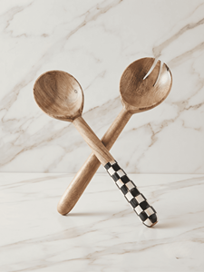 Juego de Servidores de Ensalada de Madera Natural de Diseño Coreano, Ecológico, REHMAN CRAFT, Cuchara y Tenedor Hechos a Mano con Mango a Cuadros para Cocina - Product Image 4