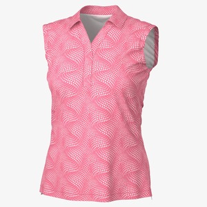 Polo sans manches pour femme, motif à pois rose, séchage rapide, tricoté, décontracté, sportif - Product Image 1