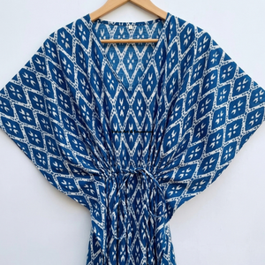Kaftán de algodón estampado a mano al por mayor, kaftán de playa de algodón estampado, vestido de fiesta para mujer, vestido maxi de noche - Product Image 6