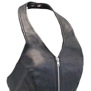 Gilet en cuir pour femme de haute qualité, en cuir véritable souple, zippé, décontracté, coupe ajustée, pour l'extérieur, club, motard, en vente - Product Image 4
