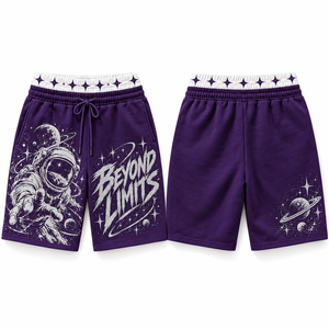 Shorts décontractés à motif cactus et illustration désertique, coupe ample, jambe large, taille élastique, poches latérales, commandes en gros - Product Image 1