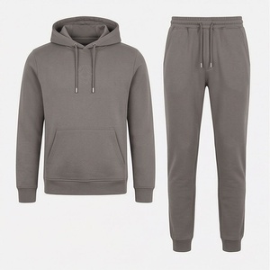 Conjunto Deportivo Unisex Gris con Sudadera con Capucha y Pantalones Jogger, Color Sólido, Cierre con Cordón, 100% Algodón - Product Image 1