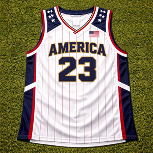 ผู้ผลิตเสื้อบาสเก็ตบอลแบบสั้นสั่งทำ OEM ผ้าโพลีเอสเตอร์ 100% ระบายอากาศ แห้งเร็ว พิมพ์ลายชื่อผู้เล่น - Product Image 1