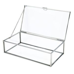 Boîte en verre transparent géométrique en gros avec couvercle à charnière et bordure métallique, conteneur de luxe pour porte-alliances ou terrarium, idéal pour la décoration de mariage - Product Image 1