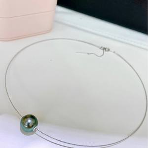 Collier pendentif en perle de Tahiti noire avec chaîne en argent S925, collier Aurora vert paon, collier de route - Product Image 3