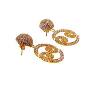 Gold Plated Cubic Zirconia Earrings With Spiral Design For Women Party Jewelry Glam Style Micro Pave Setting - Product Image 3