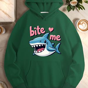 Sweat-shirt décontracté pour femme avec imprimé requin mignon et motif « Bite Me », en tricot 100 % polyester, mode automne, impression par transfert thermique - Product Image 4