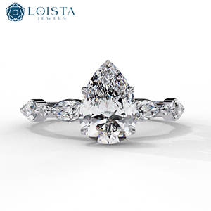 Bague de mariage unique en diamant de laboratoire pour femme, forme poire, style jupe, diamant taïwanais - Product Image 1