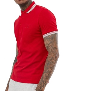 Camiseta 100% de algodón para hombre, Camisa lisa roja con cuello de Polo en blanco con Logo bordado personalizado, venta al por mayor - Product Image 1