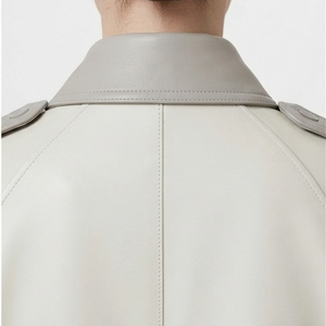 Manteau long en cuir pour femme, style trench, de qualité supérieure, avec col rabattu, vente en gros - Product Image 5