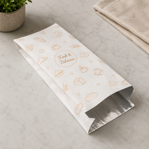 Sac en papier blanc anti-graisse standard, plat, avec fermeture autocollante, jetable, biodégradable, écologique, poignées découpées, pour usage alimentaire - Product Image 2
