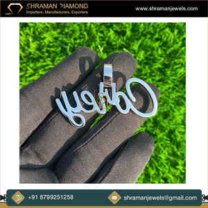 925 <b>Silver</b> Trendy Hip Hop Cursive <b>Initial</b> Letter Name Pendant Custom Iced Charms <b>Necklace</b> Lab Grown Diamond Personalized Unisex - Product Image 5