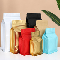 Sachet de café spécial bleu ciel, scellé sur huit côtés, avec fond plat, valve et pochette zippée