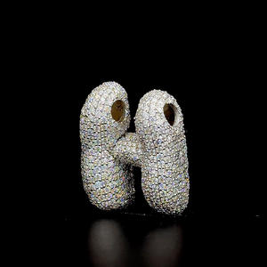 Colgante de moissanita con inicial personalizada, probador de diamantes de paso de Plata de Ley 925 de lujo, joyería VVS Iced Hip Hop, Letra de burbuja, A-Z - Product Image 2