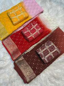 Sari en viscose chinnon rembourré pour femme, avec blouse contrastante Bandhani, idéal pour les fêtes, infroissable, séchage rapide, meilleure combinaison de couleurs, toutes les tailles. - Product Image 2