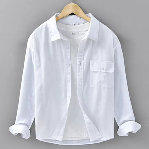 Chemise Homme en Coton et Lin à Manches Longues, Style Vintage, Boutonnage Simple, Tissée, Simple et Polyvalente, Quotidienne, Décontractée, Printemps, Respirante - Product Image 3