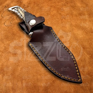 Couteau de chasse et de camping artisanal sur mesure, lame Drop Point, manche en forme de cône de pin, acier D2, couteau utilitaire OEM EDC avec étui en cuir - Product Image 6