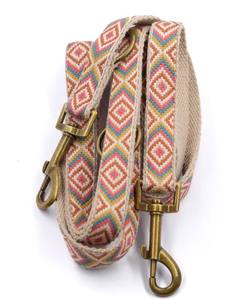 Laisse pour chien avec sangle à motifs jaune moutarde/bleu/orange/rose/beige sur sangle en coton, courte ou longue - Product Image 2