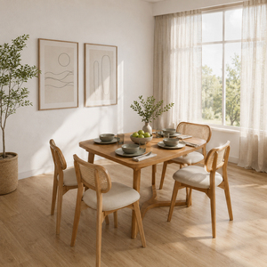 Spacious Durable Premium Teak Eco-Friendly Modern Minimalist Luxury Zeta W-Leg 4-Piece <b>Dining</b> Table Rattan Home Furniture - Product Image 3