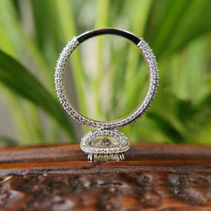 Anillo de Compromiso RITZIN RIH3340 con Moissanita Antigua, Anillo de Boda con Halo de Moissanita Único, Anillo de Oro Blanco para Mujer - Product Image 4