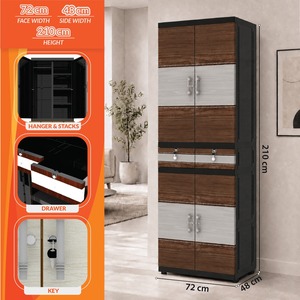 Naiba Drawer Fit Plastic <b>Wardrobe</b> Cabinet Brown with Drawer, Shelves & Hanger for Clothing Storage Bedroom Furniture - Product Image 5