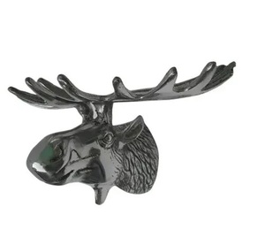 Estatua de metal para colgar en la pared con cabeza de alce para decoración interior, tamaño 8 pulgadas, arte mural compacto de animales, decoración moderna de pared metálica. - Product Image 1