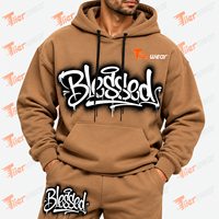 Ensemble sweat-shirt et pantalon de survêtement marron surdimensionné pour homme, imprimé avec le logo « Blessed », style streetwear décontracté, tenue de jogging pour l'automne