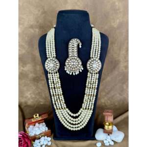 Indian Bridal Gold Plated Shubh Mala and Kalangi Combo Earring Set - Product Image 3