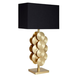 Lámpara de mesa de latón macizo con base geométrica y pantalla de tela blanca para decoración del hogar y dormitorio, lámpara de mesa hecha a mano en oferta. - Product Image 5