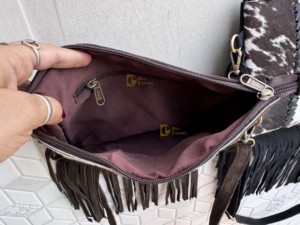 High Quality Stylish Hair Hide Fringe Cowhide Leather Sling Bag Patches Handbag Cross Body Women's Uses Handmade Handbag - Product Image 6