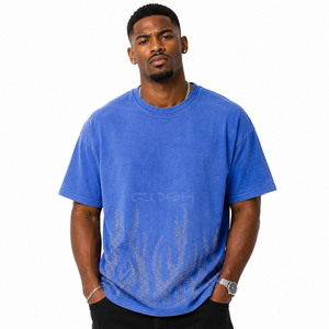 Camiseta de Algodón Azul Extra Grande para Hombre de Cosh International con Estampado de Llama con Pedrería, Estilo Casual Urbano, Manga Corta, Cuello Redondo - Product Image 1