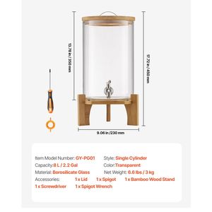 Distributeur de boissons en verre de 2,2 gallons avec support en bois et robinet en acier inoxydable pour les fêtes - Product Image 5