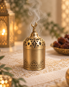 Brûleur d'encens Bakhoor de luxe en métal, style indien et arabe, avec couvercle en forme de croissant, décoratif, pour Oud aromatique, écologique, pour Ramadan, Aïd, restaurant et maison - Product Image 3
