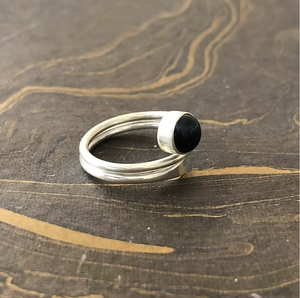 Minimalist Black Onyx <b>Ring</b> 925 <b>Sterling</b> <b>Silver</b> - Round Bezel <b>Set</b> Adjustable Wrap <b>Ring</b> Solitaire Band for Her - Product Image 2